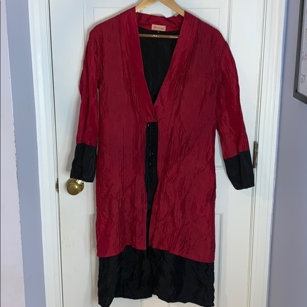 Red‎ and black cardigan